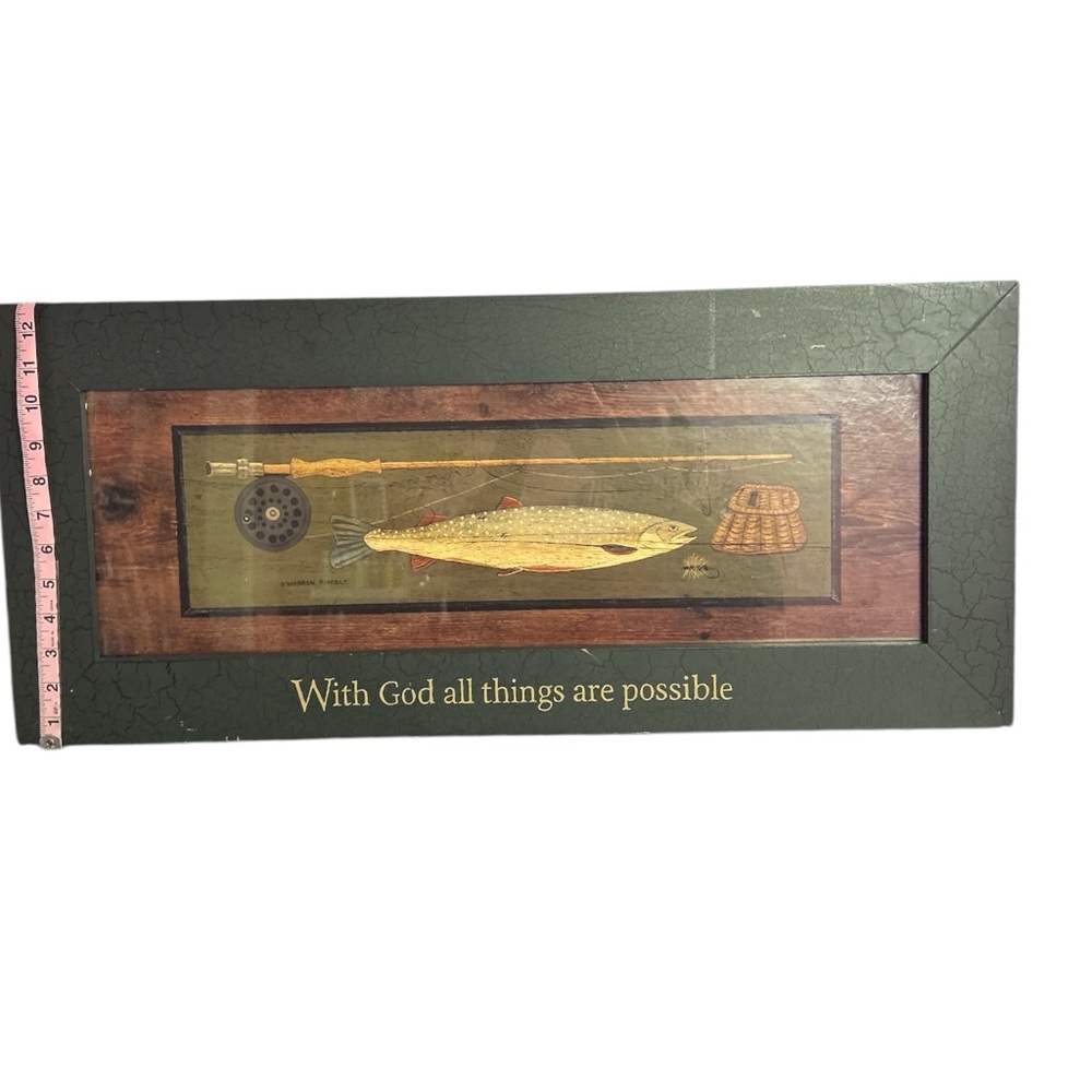 Thads Delight Fishing Wall Art with Green Frame by Warren Kimble